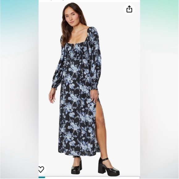 NWT Free People Jaymes Floral Print Square Neck Long Sleeves Midi Dress - Picture 5 of 14